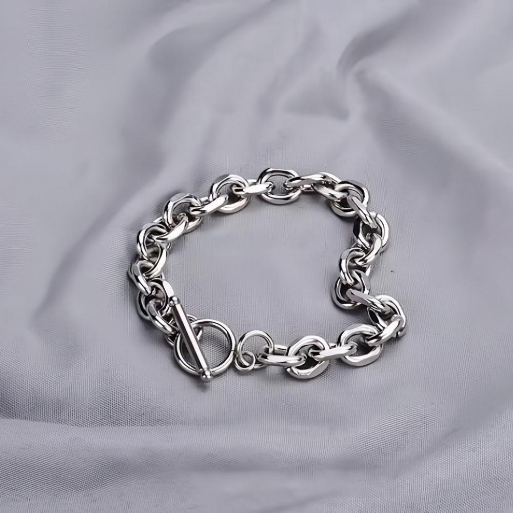 Simple Stainless Steel Men Bracelet INS Silver Color OT Buckle O-Circle Chain Bracelet Fashion Women Jewelry Fashion Accessories