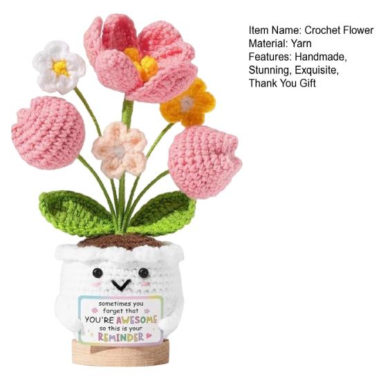 Regalos de Agradecimiento Positivos de Ganchillo Tulipán Flor Silvestre para Mujeres Mamá Amigas Muñeca de Flor en Maceta Hecha a Mano con Tarjeta Regalo de Apoyo Emocional para el Día de la Madre