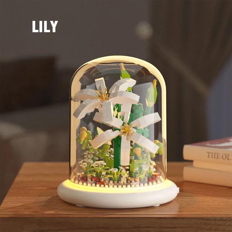 

LED Building Blocks Eternal Flowers Bouquet Bonsai Mini Block Artificial Flower Brick Home Decoration Birthday Gifts girls kids