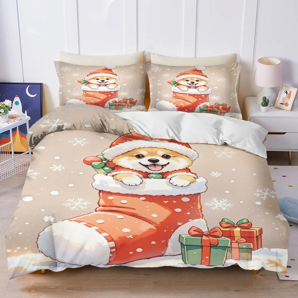 Christmas Gifts Pet dog Bedding Set Duvet Cover 100% Polyester Suitable For Children And Adults 3-Piece Set 1 Quilt Cover