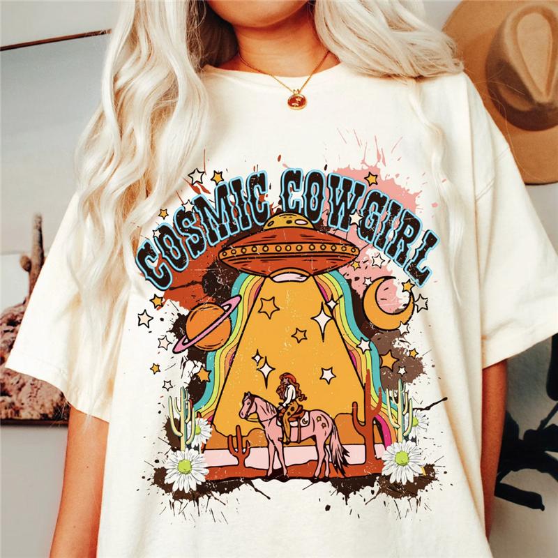 Western Denim Print T-shirt Plus Size Women Pure White Clothing Casual Trendy Short Sleeve Female O-Neck Oversize Tees