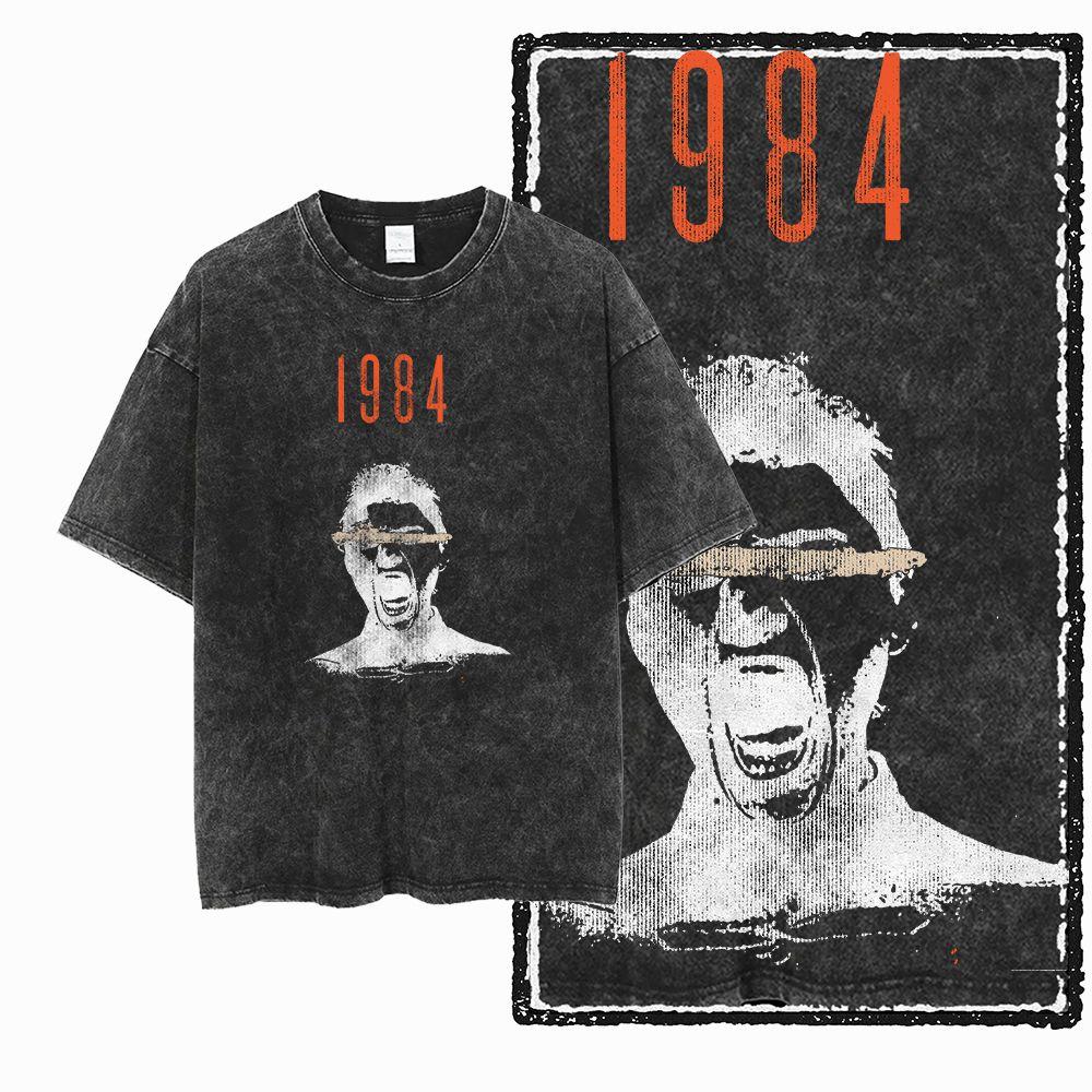 G02 Exclusive 100% Cotton Big Size 1984 Graphic Men T-shirt | Acid Washed  Streetwear Cool Vintage O-neck Men's Tee Tshirt