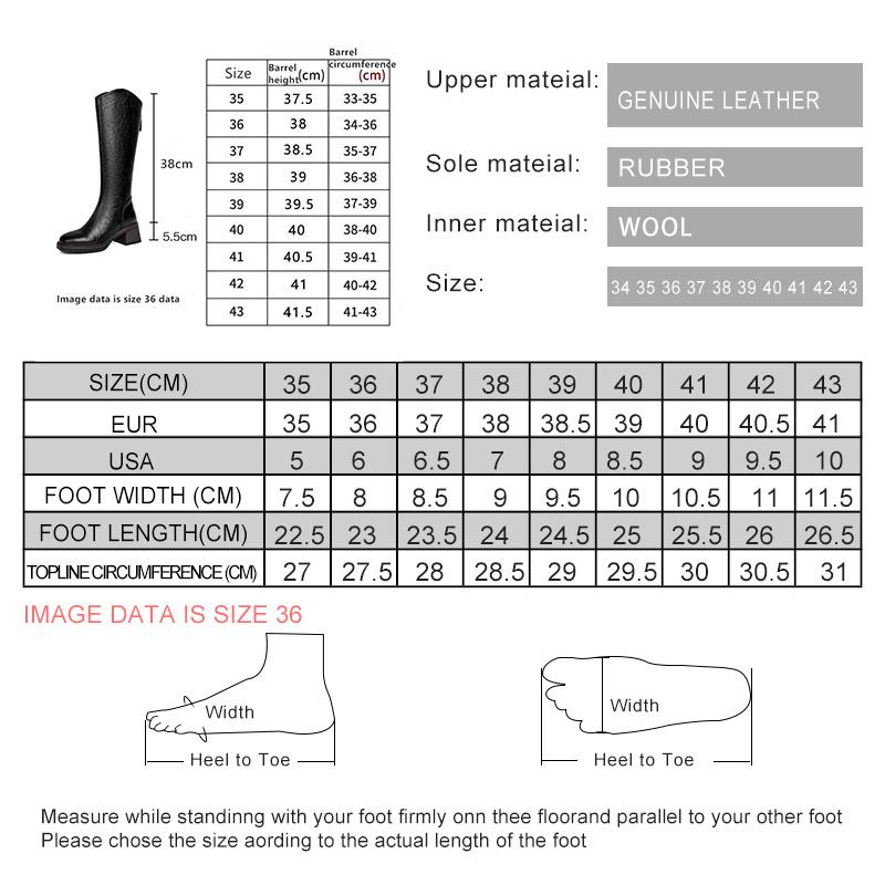 Fashion Women Winter Boots Genuine Leather Natural Wool Warm Female Knight Boots Square Toe Back Zipper Western Cowboy Boots Women