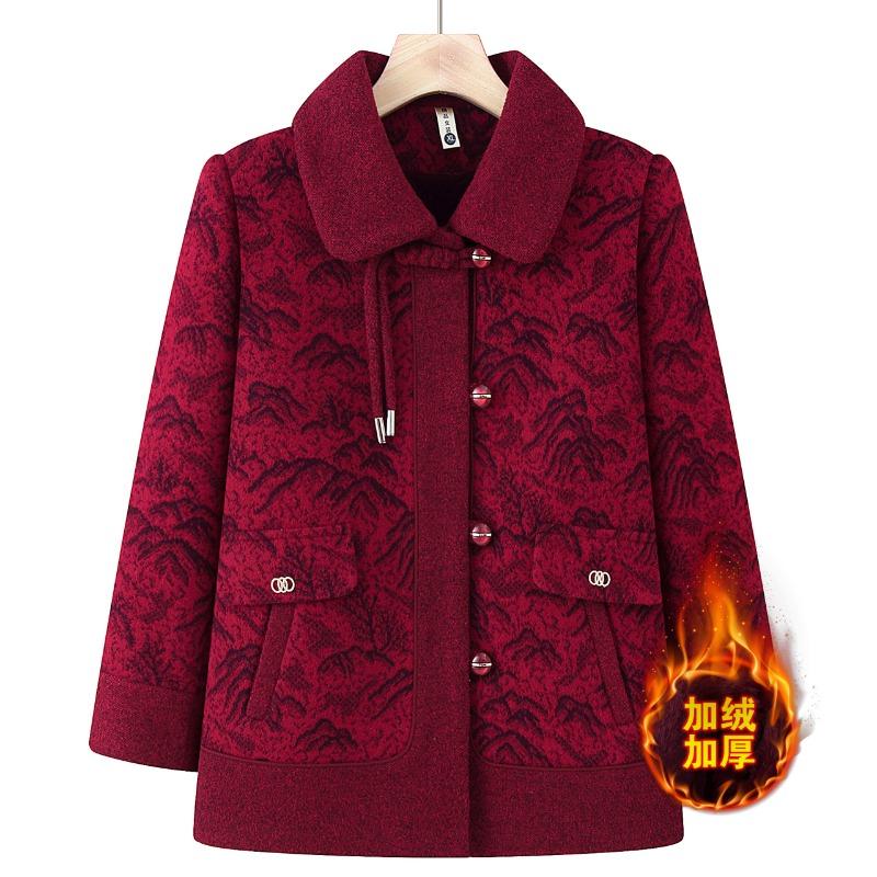 Grandma winter clothes thickened coat middle old man mother woolen top plush year 0 old lady clothes