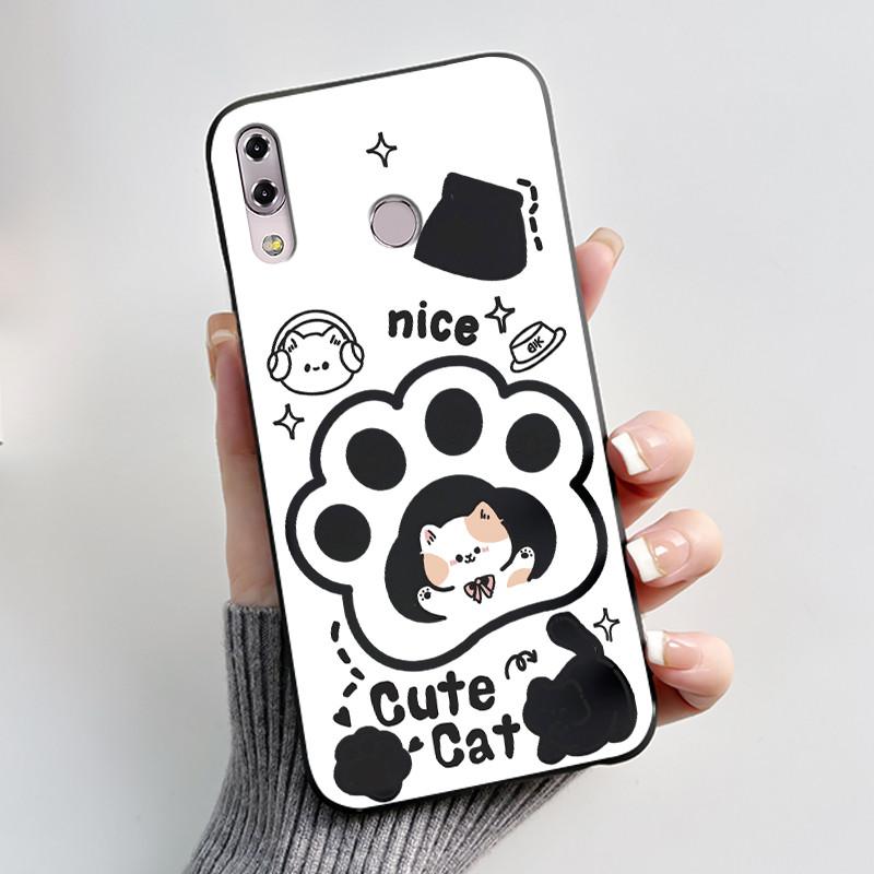 For Asus Zenfone 5 5z ZS620KL ZE620KL X00QD 6.2" 2018 Shockproof Phone Case Aesthetic Fashion Cute Cat Black Soft Silicone Cover