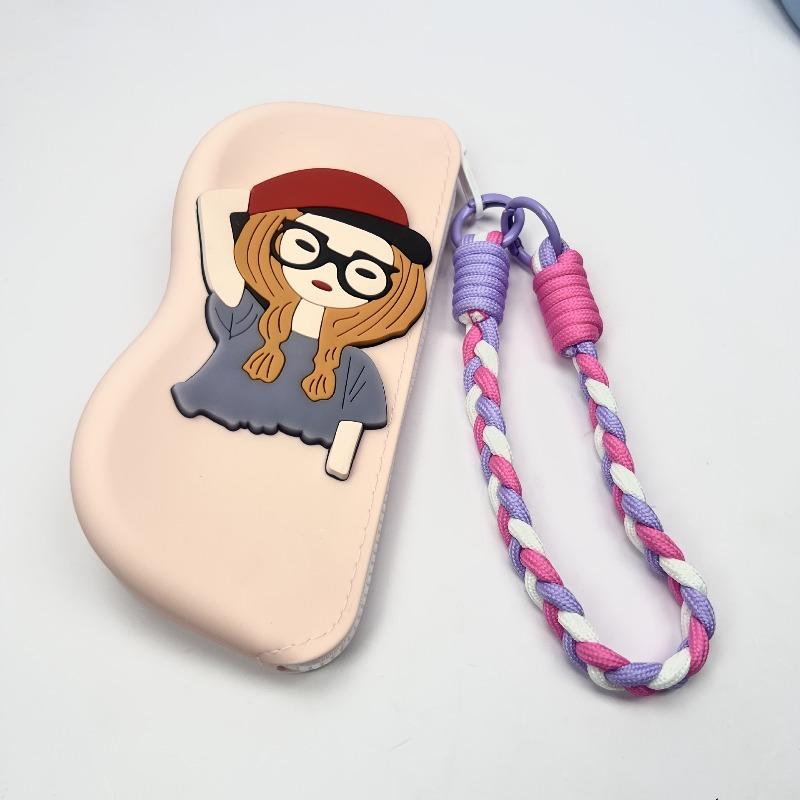 

Color Block Glasses Pouch, Portable Silicone Eyewear Case for Storage, Protective Cover for Sunglasses & Eyeglasses on The Go розовый