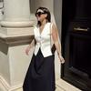 V-neck Knitted Waistcoat Top Single Breasted Vest Crop Coat Retro Knitwear Women  Streetwear