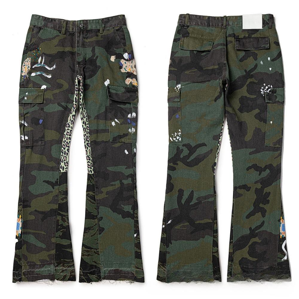 New Style Splatter Patchwork Cargo Pants American Style High Street Micro Flare Casual Trousers