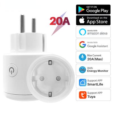 20A Tuya Smart Plug Smart Home EU Wifi aljzat Power Monitorral A Smart Life APP működik a Google Assistant Alexa hangvezérléssel