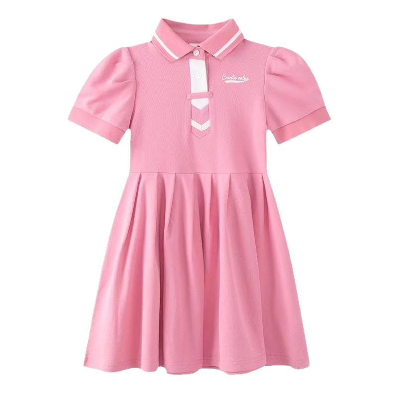 Kids Short-sleeved Dress Fashion Girls Skirt Small Fragrant Wind Sweet Pleated Princess Dress Casual Children's Clothing