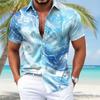 Men's color-blocked shirt, 3D digital print short-sleeved shirt, loose fit for summer, comfortable beach vacation casual shirt.