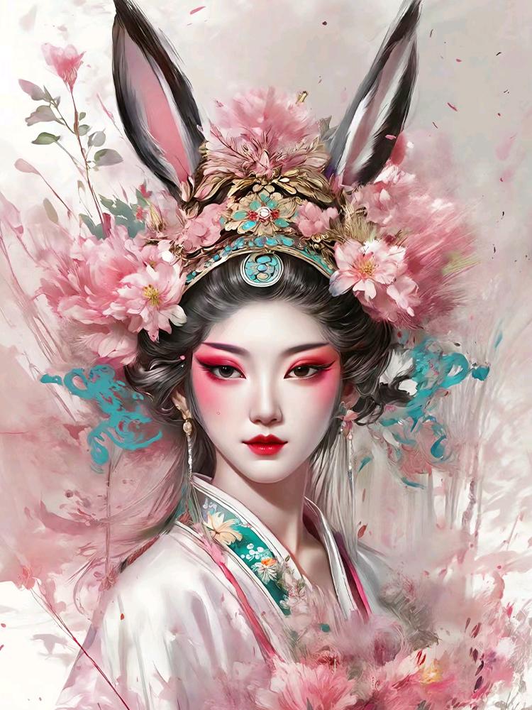 Chinese Girl 5DDiy Diamond Painting Newly Arrived Cross Embroidery Set Rabbit Fairy Embroidery Beauty Mosaic Decoration
