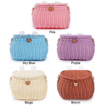 Cycling Handlebar Basket Backpack with Lid Bike Scooter Tricycle Basket Adjustable Leather Straps for Daily Commuting