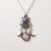 Personality Punk Sliver Color Triple Moon Goddess Round Oval Amethyst Pendant Necklace for Women Creative Charm Jewelry Gifts