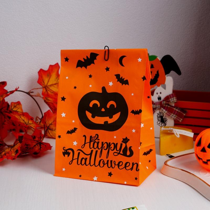 3 Stück Halloween Geschenktüten Kürbis Geist Spinne Party Süßigkeitstüten Backen Kekse Schokolade Kraftpapier Verpackungsbeutel Geschenkaufbewahrung B