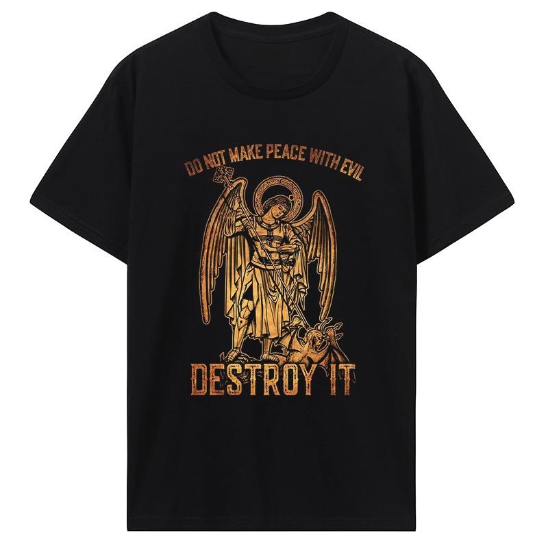 

Don t Make Peace with Evil; Destroy It. The Printed Pattern T-shirt of Archangel Saint Michael. High-quality Streetwear. - Me... S разноцветный