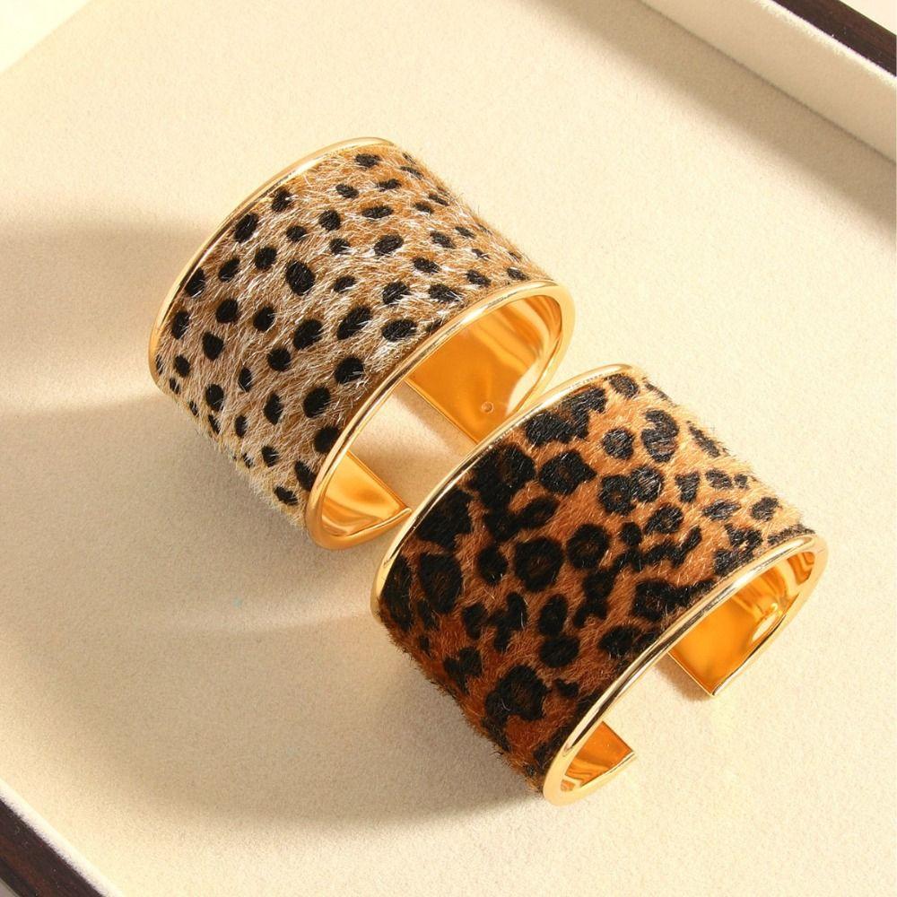 Minority Design Leopard Print Cuff Bangles Metal Exaggerated Bracelet  Women