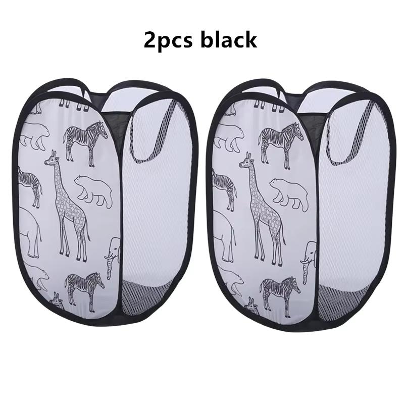 2Pc Cartoon Foldable Laundry Basket Large Capacity Organizer Basket for Household Dirty Clothes Nylon Mesh Bag for Toy Storage