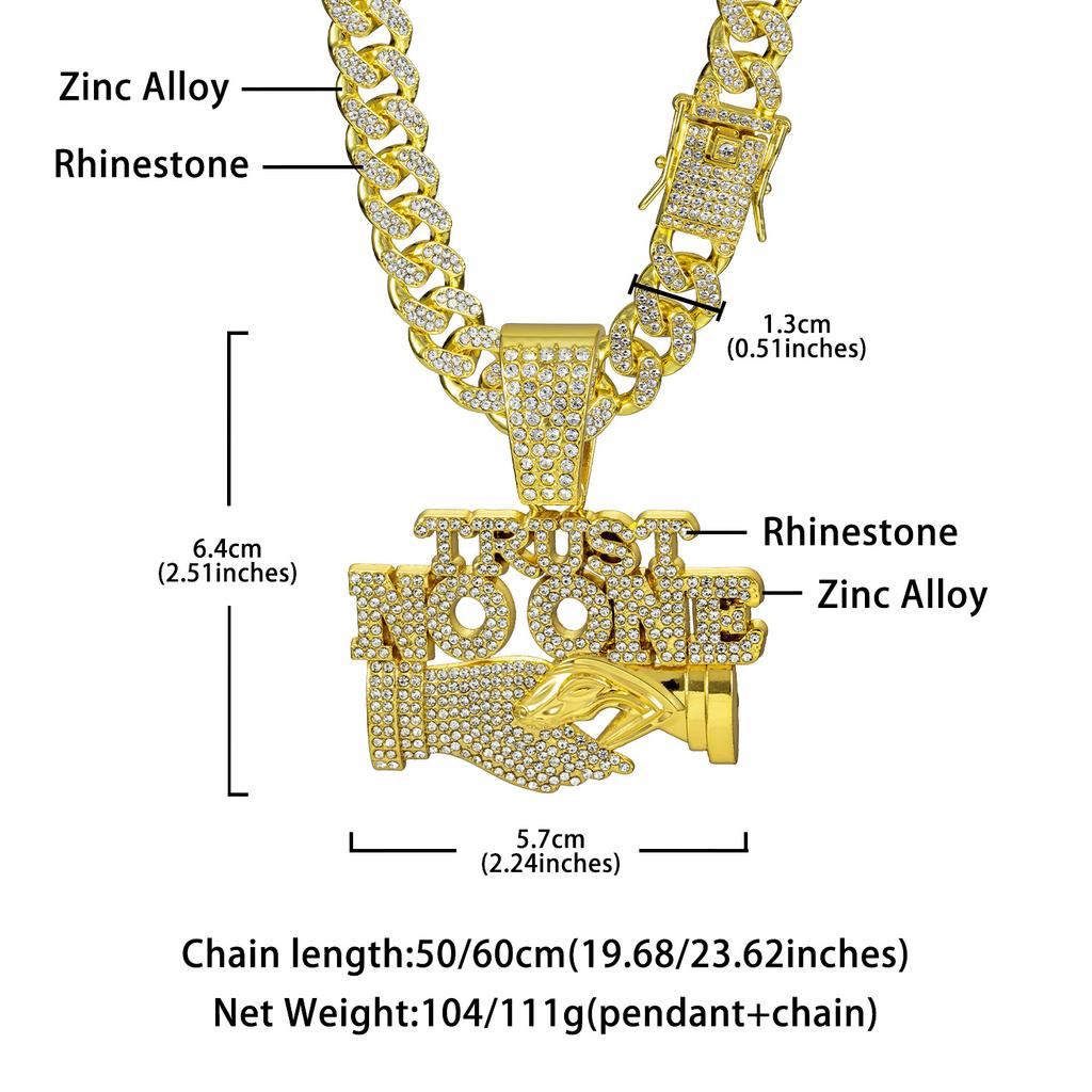 European and American alloy accessories are hot-selling TRUST NO ONE diamond-encrusted pendant, men's personality trendy hip-hop Cuban chain