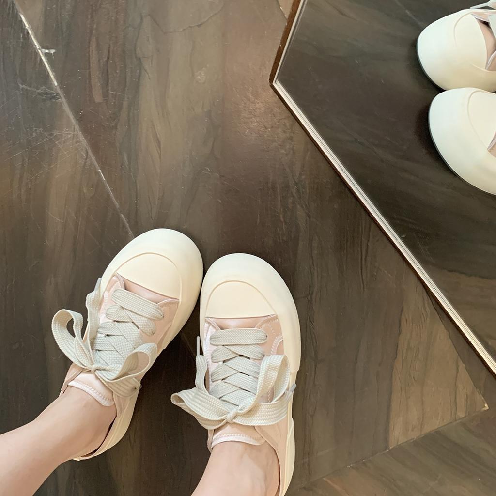 Sheepskin version of grape mother, the same bag head half slippers, women's summer wear thick bottom heightening lace-up casual sports slippers