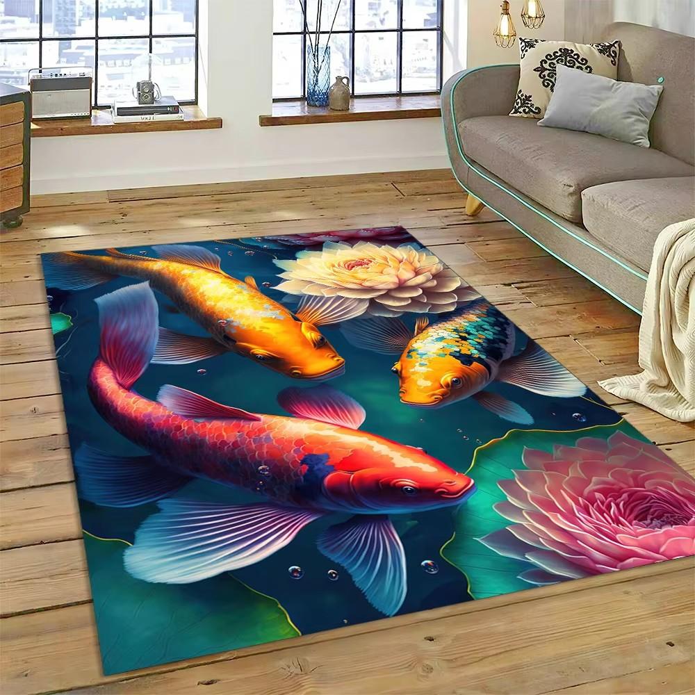 Alfombra de dibujos animados de peces Yin Yang naturalizados con carpa Koi para el hogar, sala de estar, dormitorio, sofá, felpudo decorativo, alfombra para área infantil, alfombra antideslizante