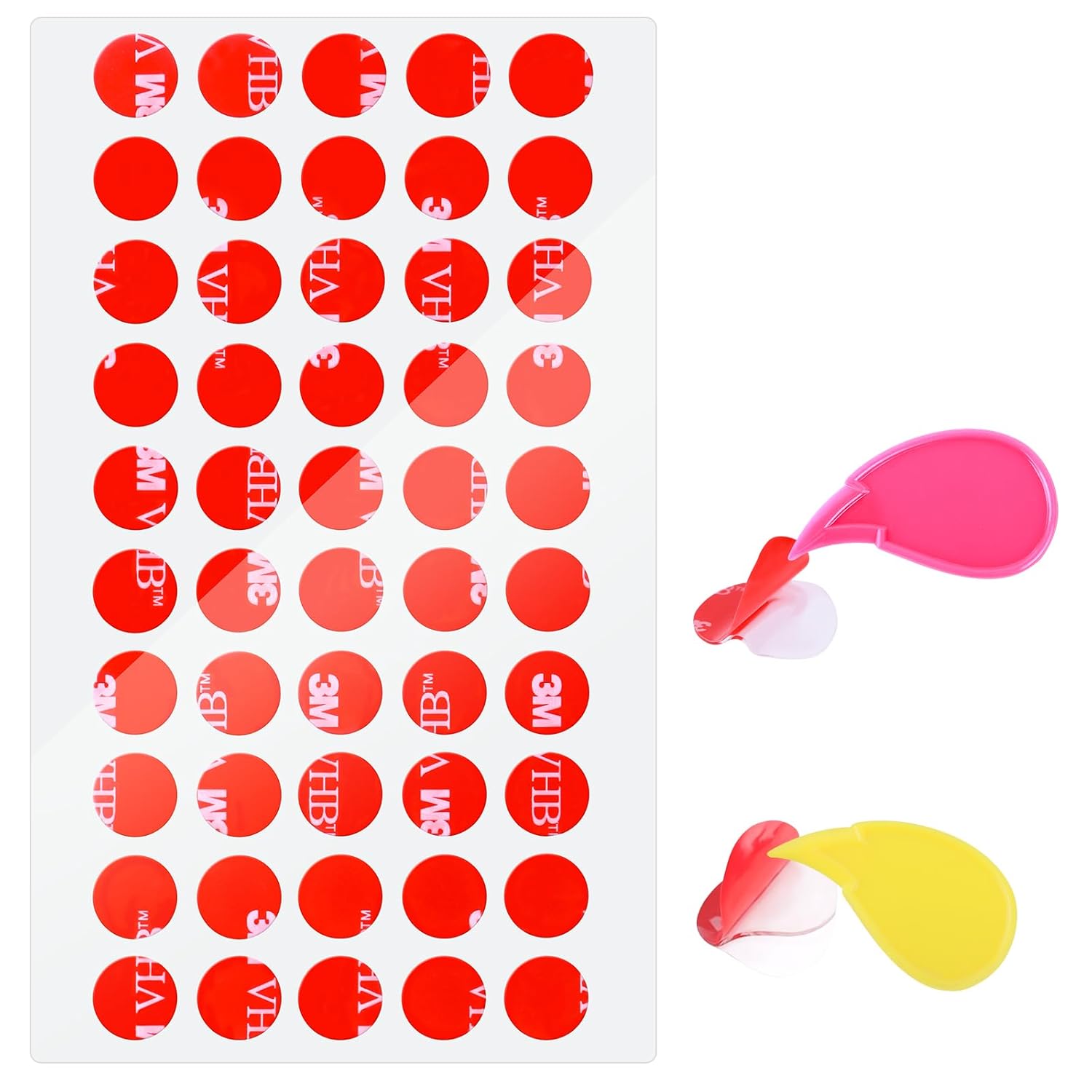 50 Pcs 0.39-Inch Clear Adhesive Dots & Removable Mounting Putty – Museum-Grade Sticky Tack with 2 Tools, Residue-Free Strong Double-Sided Tape for