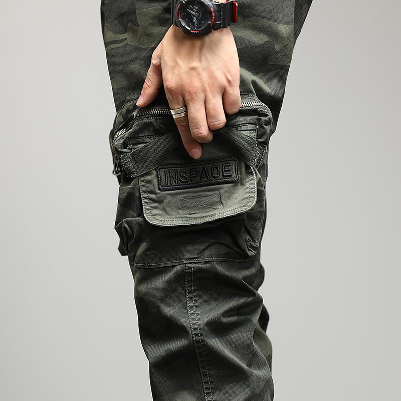 Men's New American High Street Camouflage Fashion Tied Feet Multi-pocket Overalls Casual Elastic Trendy Men