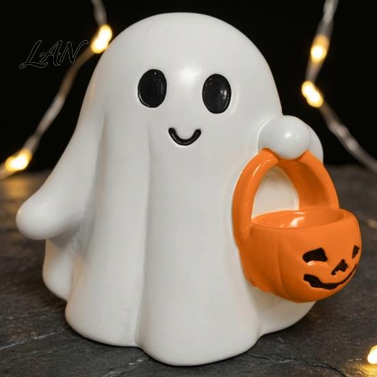 Decorative Ghost for Home Halloween Figurine, Cute Resin Statue, Creative Holding Unique Accents Bat/Drink Tabletop Ornament Party, Trick or
