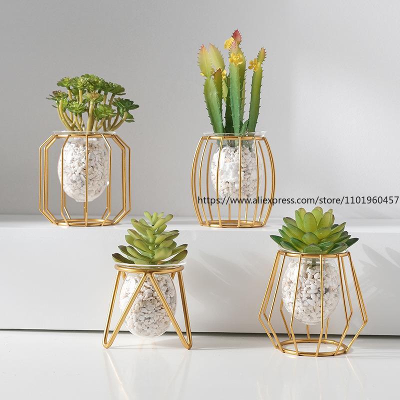 Light Luxury Home Decorative Hydroponic Vase for Office Desktop, Green Plant Container for Table Decoration