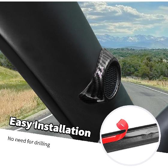 Jimen Compatible with Ford Mustang 2015-2018, 2PCS A-Pillar Speaker Cover Trim Ring (Carbon Fiber)