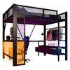 Letto a soppalco in metallo per giocare 140 x 200 cm con USB, LED, Scrivania, Armadio Aperto e 3 Cassetti per Biancheria, Nero