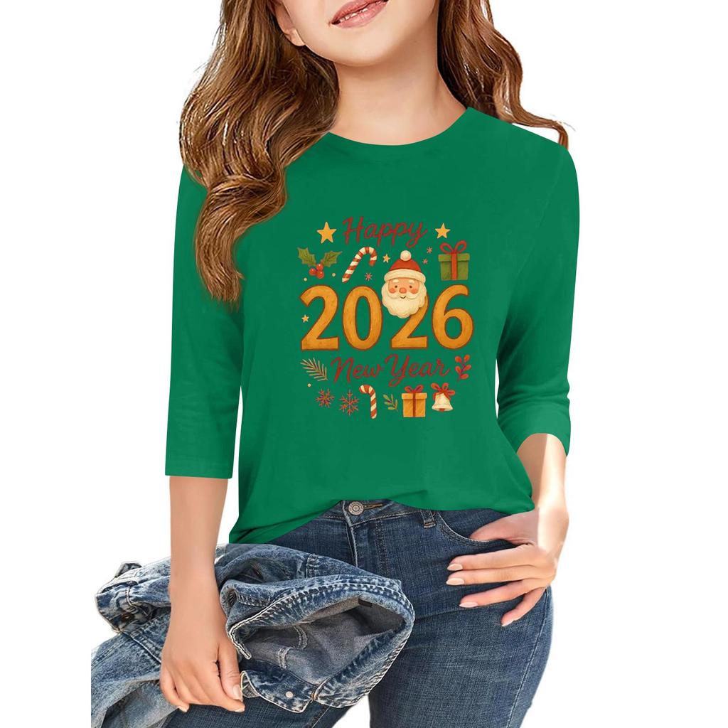 Tricou casual cu mâneci 3/4 pentru copii, cu gât rotund și imprimeu pentru Ziua Independenței