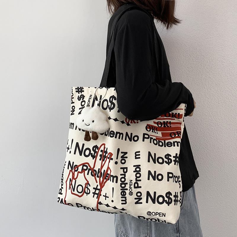 Women's Bag Lazy Wind Large Capacity Korean Canvas Bag Female Shoulder Students Literary Minimalist Shopping Bag