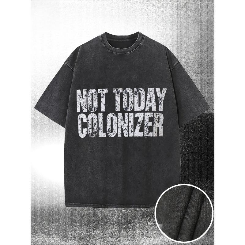 

Colonizer Graphic T-Shirt - Washed Cotton Streetwear Tee with Distressed Slogan Print, Solid Black Short Sleeve Shirt for Activists & Social Causes S чёрный