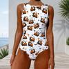 Women Plus Size High Round Neck Sleeveless One Piece Swimsuit White Halloween Printed