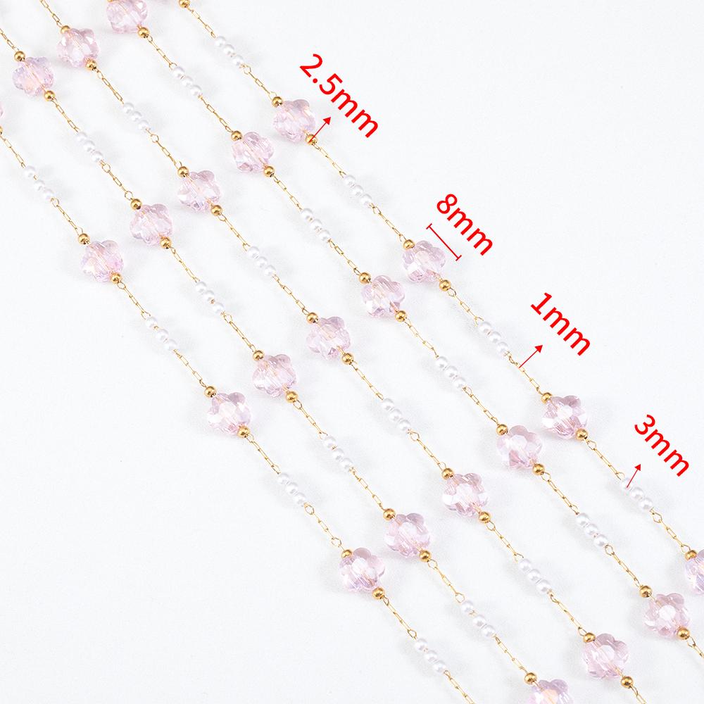 0.5M 1M PVD Plated Stainless Steel Chain Crystal Flowers Shape ABS Pearl Beaded Chains for Women DIY Handmade Necklaces Bracelet