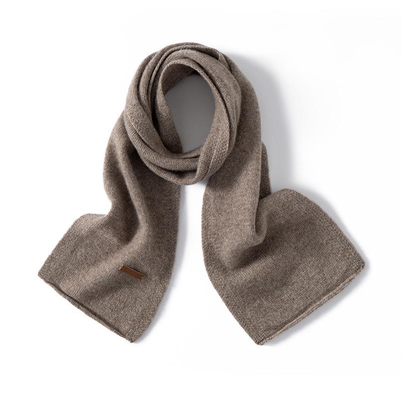 Unisex 35% Cashmere Knit Scarf - Solid Color Neck Warmer
