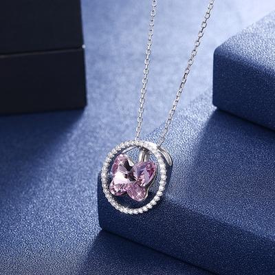 Kristalle aus Halskette Damen Anhänger S925 Sterling Silber Schmuck Lila Schmetterling Österreichischer Strass Neu
