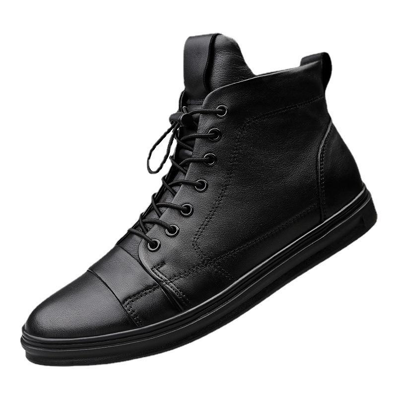 Trendy Men's High-Top Cowhide Leather Sneakers In Korean Style, Plus Size 48