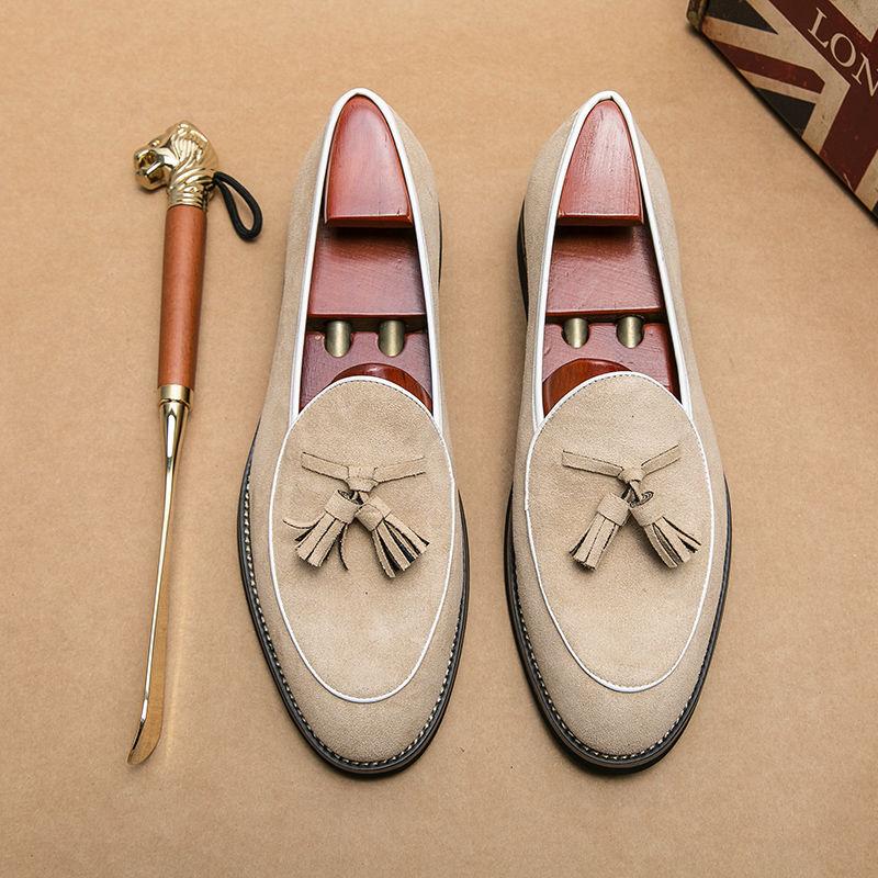 Soft Loafers Black Flat Men's Leather Shoes with Tassels Suede Male Casual Shoe Moccasin Pointed Toe Common Low Price Adults Pu