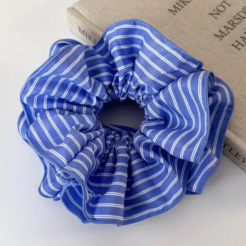 Blau gestreifte Scrunchies Große Größe Damen Elegante Elastische Haarbänder Haarseil Krawatten Damen Pferdeschwanzhalter Weibliche Haaraccessoires