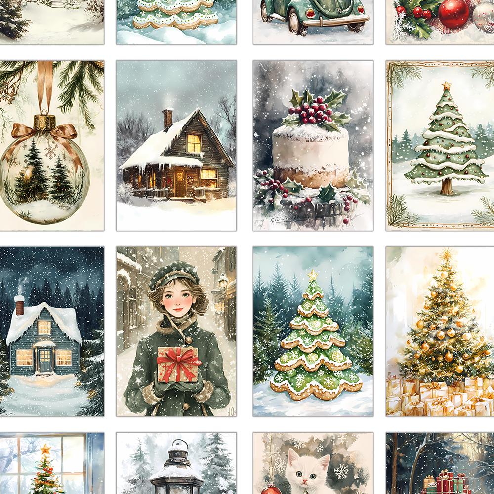 32pcs, Vintage Christmas Postcard, Green, Birthday/Anniversary Gift, Collectible, Suitable for Gift Giving, Can Be Mailed.