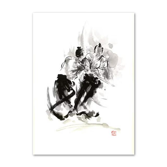 Japanese Minimalist Black Shotokan Samurai Karate Art Ink Canvas Painting Posters and Prints Wall Pictures for Living Room Decor
