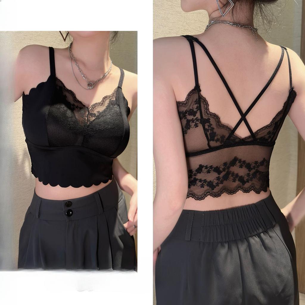 Plus-size Sexy V-neck Lace Trim Bustier Sling Bra-free Backless Underwear Versatile Anti-slip