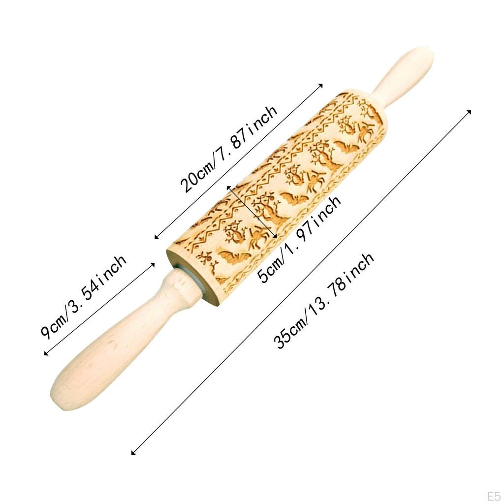 Tłoczony wałek drewniany do ciasteczek drobno teksturowany o tematyce świątecznej Halloween