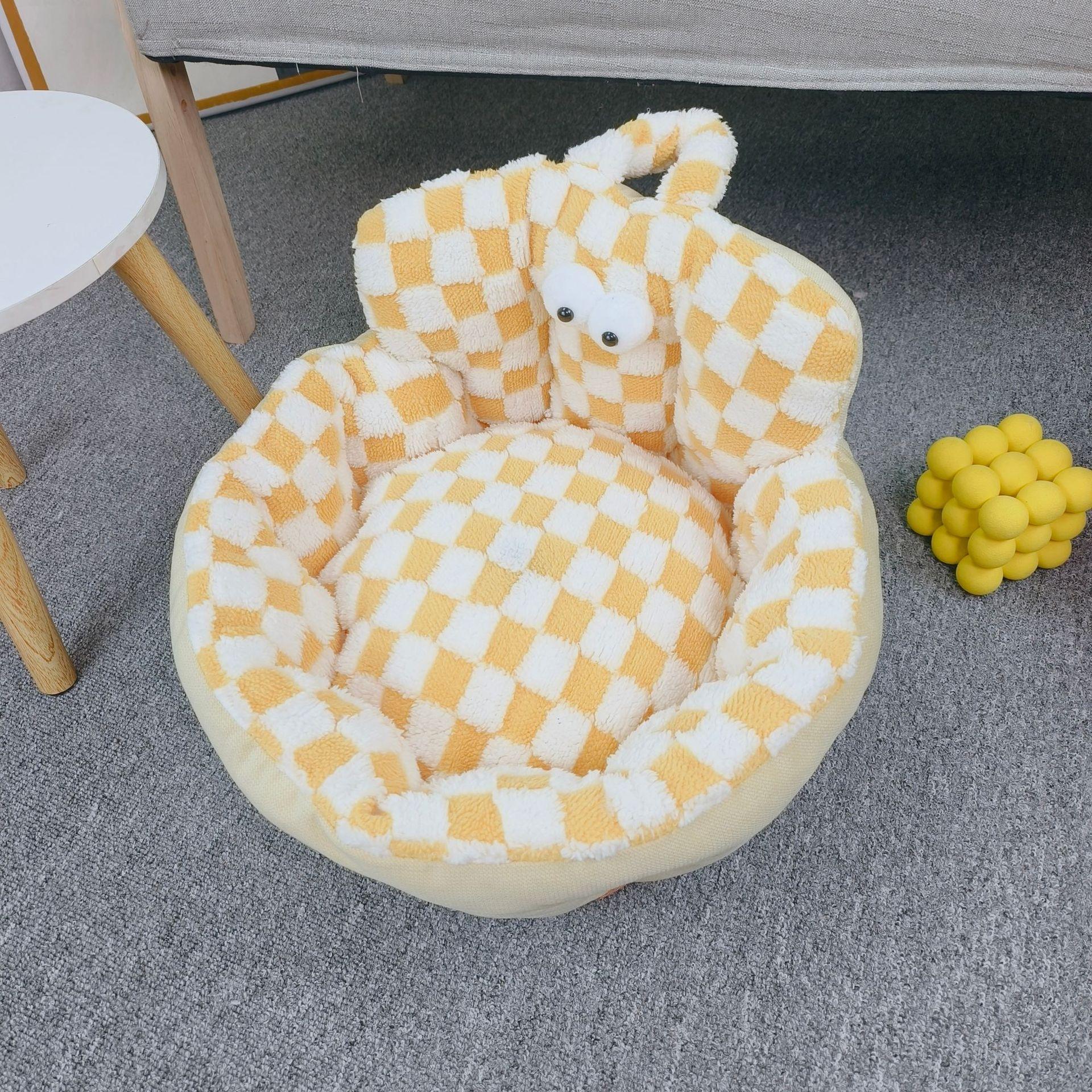 

Диван-гнездо Big Eyes Checkerboard Round Nest Bed Pet Bed Cat Bed Dog Bed Pet Laugh Universal Small and Medium Size for All Seasons 48*30