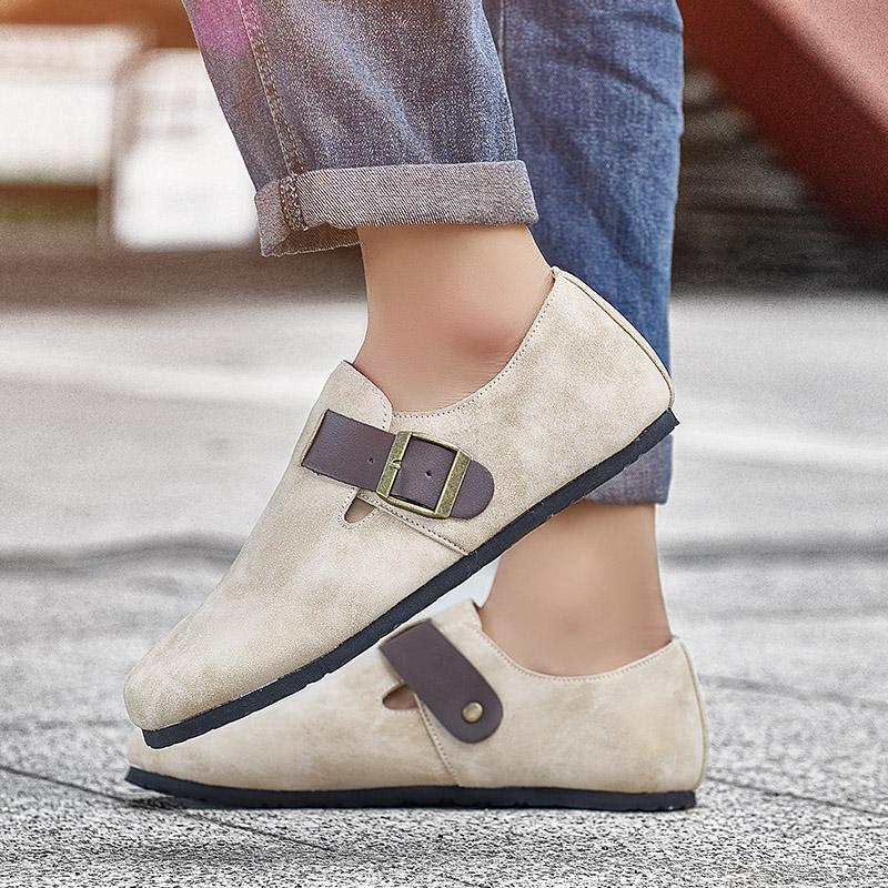 Casual Shoes For Men Women Soft Wooden Sole Breathable Leather Upper Shoe Fashion Arch Suede Sandals Retro Cork Clogs Size 45