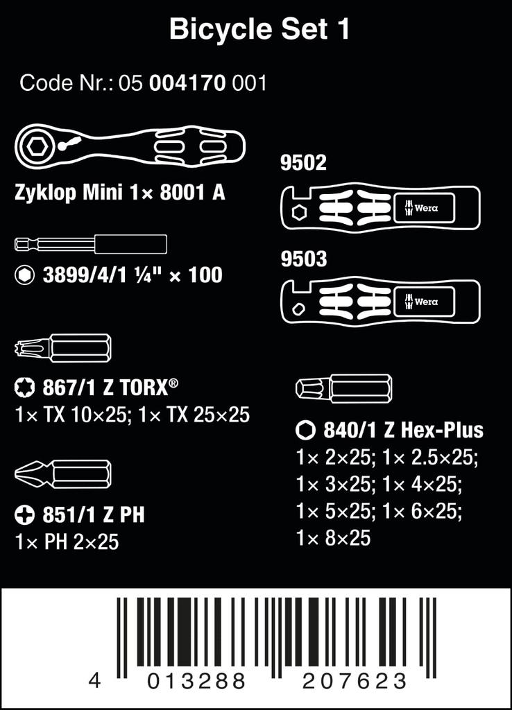 WERA 05004170001 Velosipēdu instrumentu komplekts Komplekts Ievests no 15, 14 detaļu [Oficiāli Japāna]
