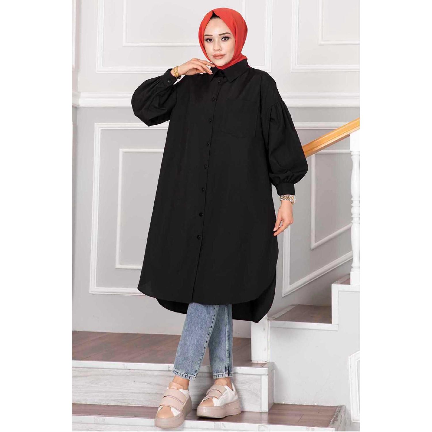 

Рубашка-хиджаб овального кроя-туника Md20355 38-40 чёрный