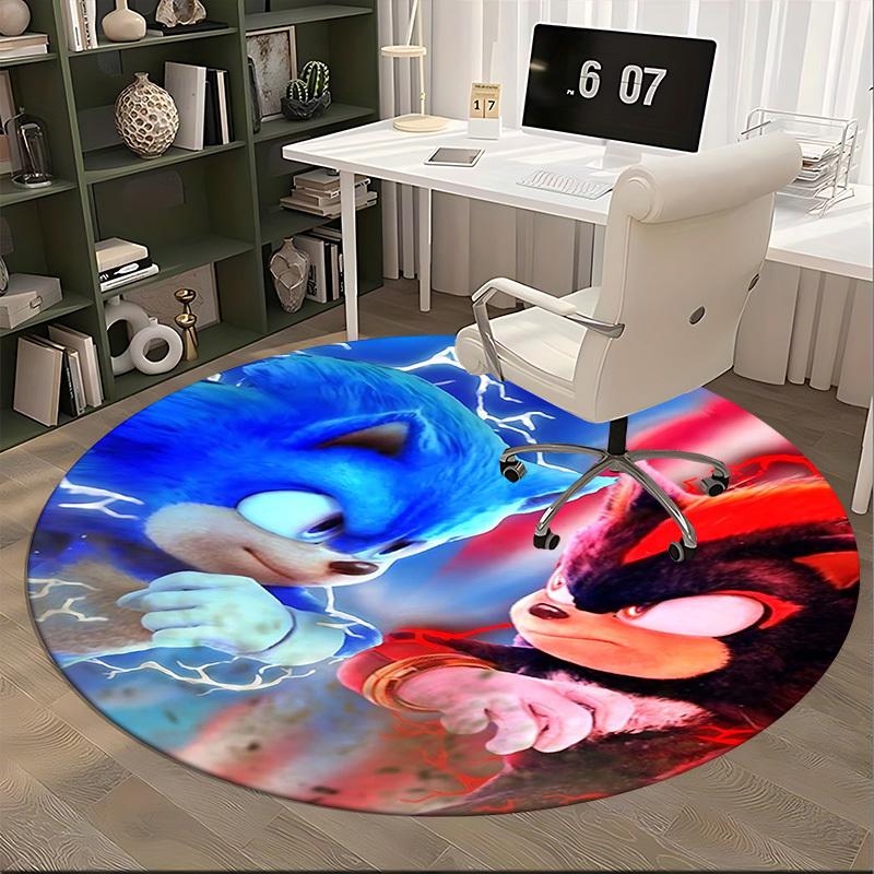 1pc Sonic the Hedgehog vs. Knuckles Anime Design Round Carpet - Office Chair Mat, Non-Slip Rug for Home Decor